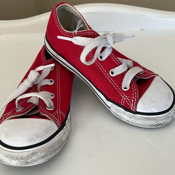 Converse Kids Red Canvas Low-Top Sneakers - Picture 2 of 6
